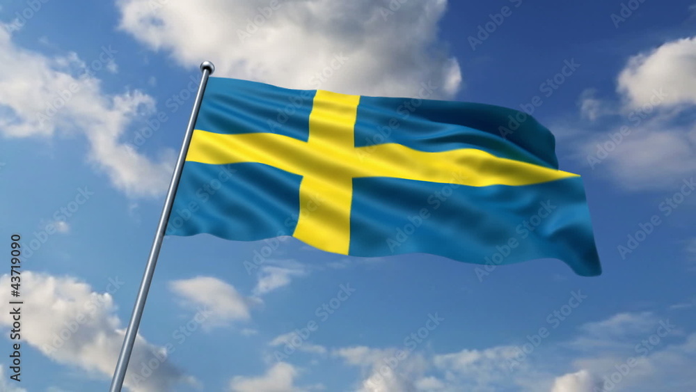 Swedish flag waving against clouds background