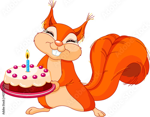 Squirrel holding cake