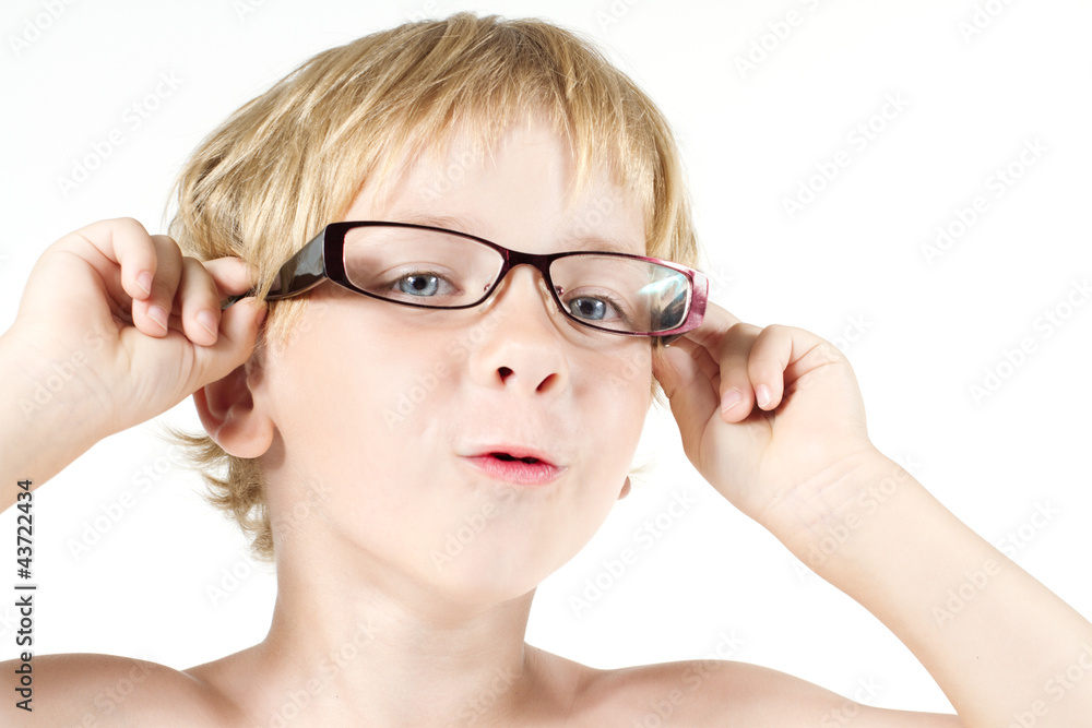 Funny child in eyeglasses. Close up portrait Funny child in eyeglasses. Close up portrait