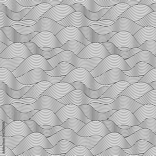 Seamless wave hand drawn pattern. Abstract vintage background.