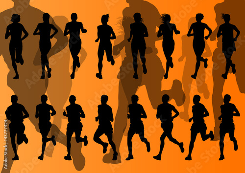 Marathon runners vector background