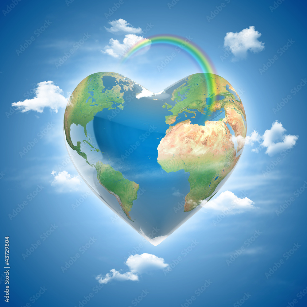 Naklejka premium love planet 3d concept - heart shaped earth