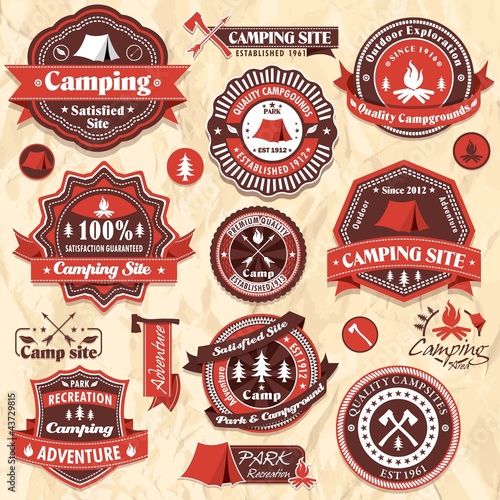 Vintage camping labels set