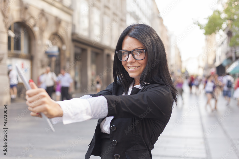 Fototapeta premium Business Woman With Tablet Computer in city