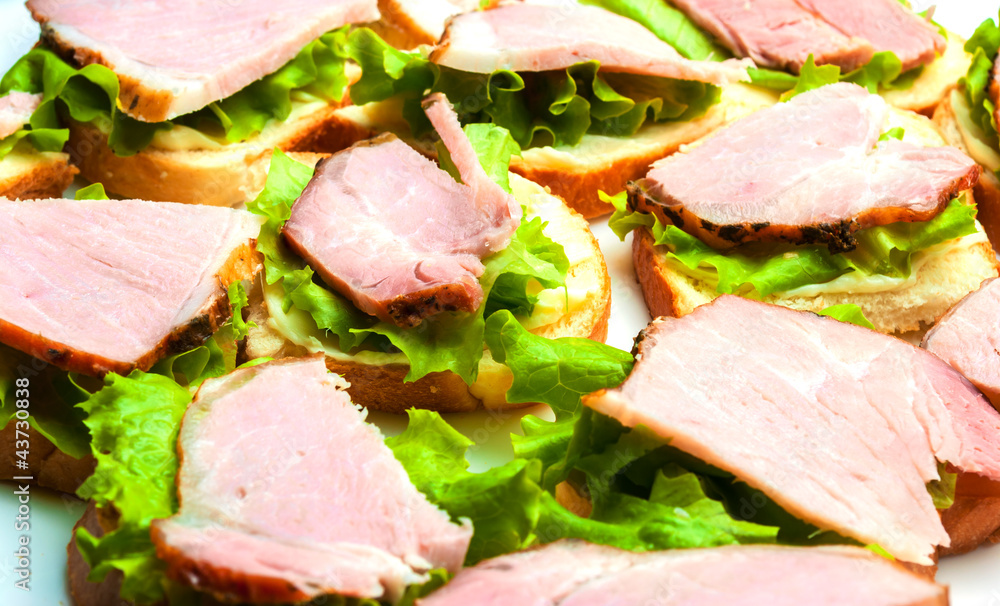 Closeup of delicious ham and salad canapes Closeup of delicious ham and salad canapes