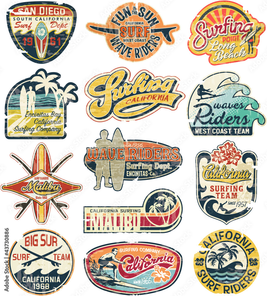 California vintage stickers grunge collection Stock Vector
