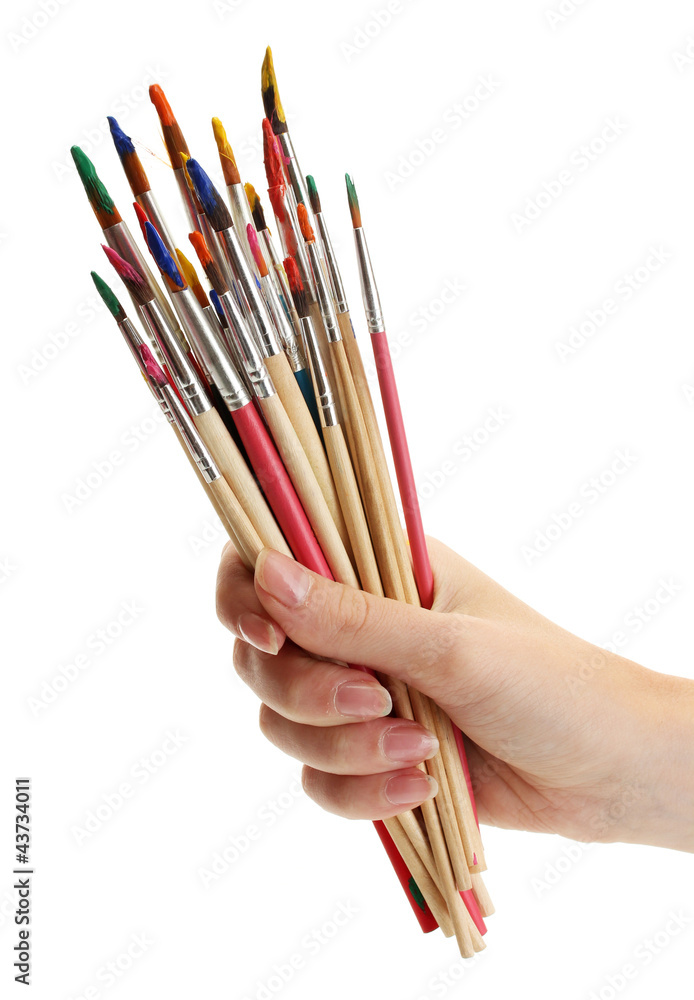 Fototapeta premium hand with brushes.isolated on white
