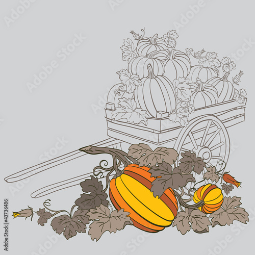 pumpkins in wagon, with fall autumn colors