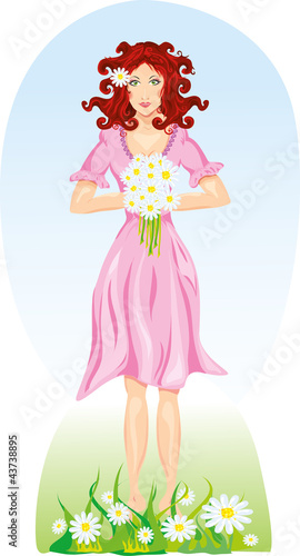Beautiful healthy woman with daisies flowers
