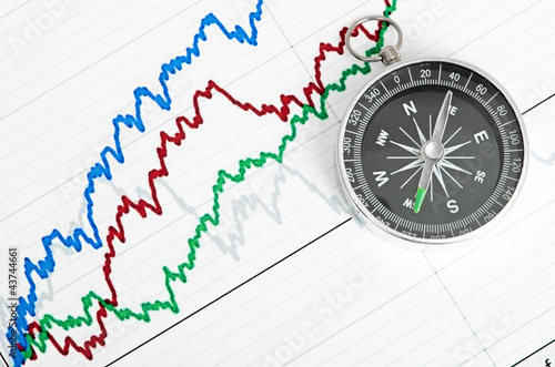 compass on the table and graph