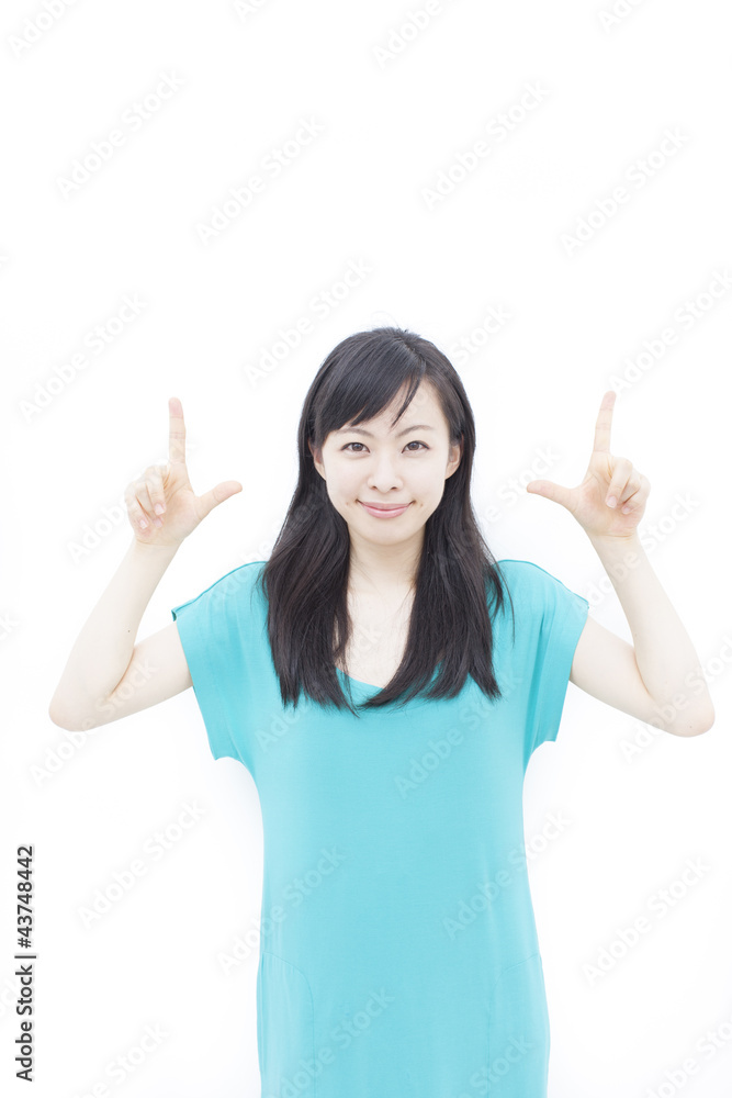 指差す女性 指差す女性