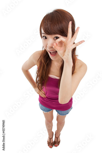 Seeking Asian woman high angle view shot.