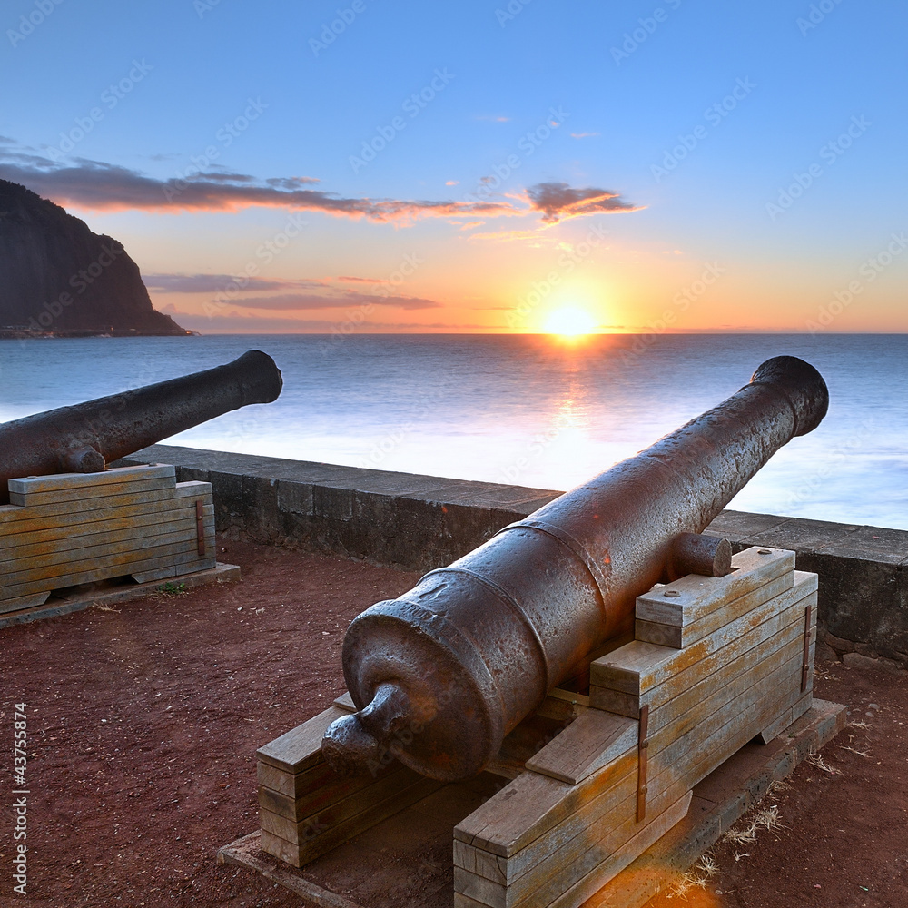 Canons du Barachois au coucher du soleil, Ile de la Réunion Stock Photo |  Adobe Stock