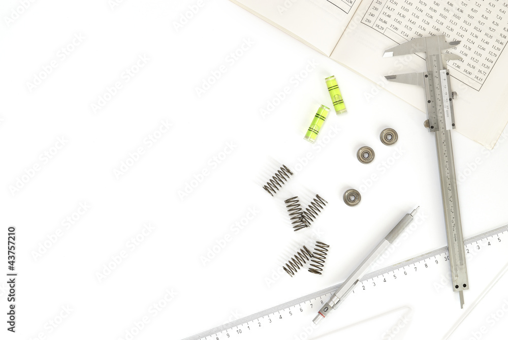 Tools and mechanisms detail on white background Tools and mechanisms detail on white background