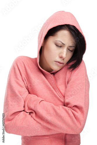 A cold young woman, isolated