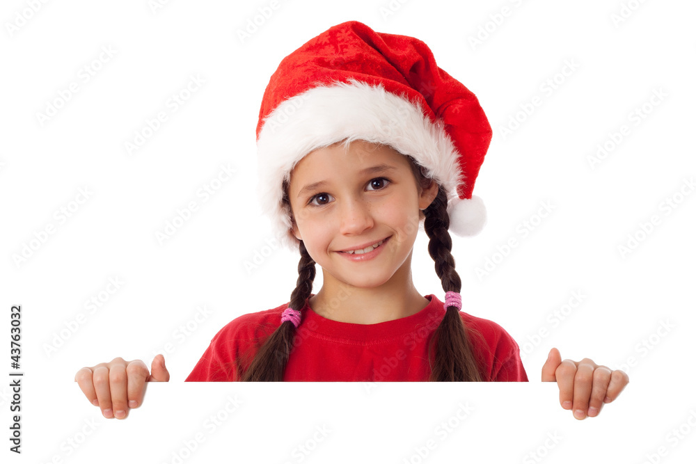 Christmas girl standing with empty blank Christmas girl standing with empty blank