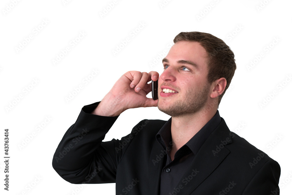 Young Man in jacket talking on the phone Young Man in jacket talking on the phone