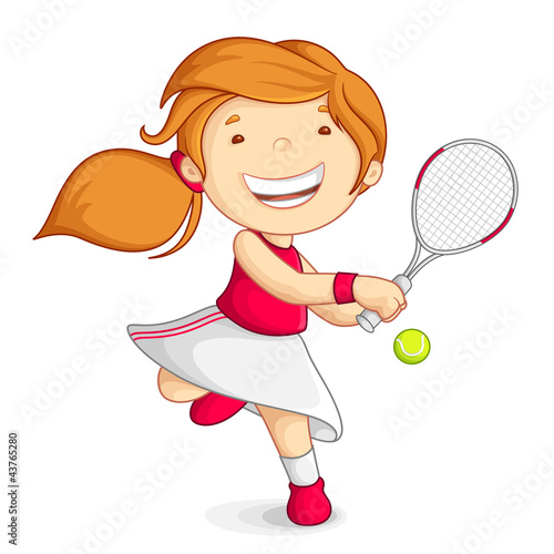 vector illustration of girl playing tennis with raquet