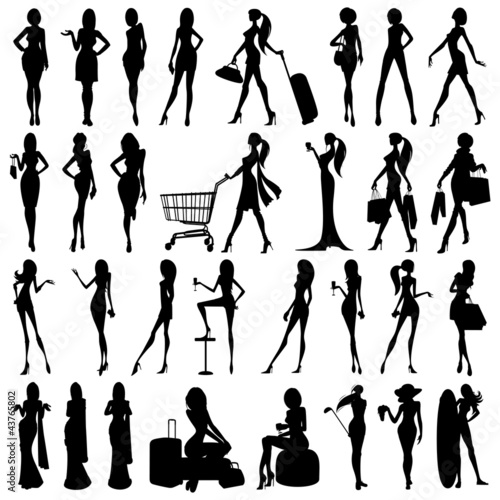 vector illustration of collection of silhouette of woman