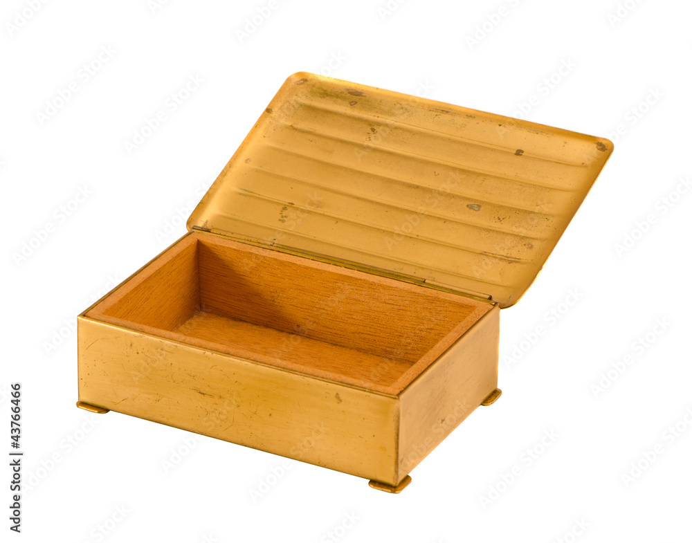 Gold color metal wooden jewelry box isolated Gold color metal wooden jewelry box isolated