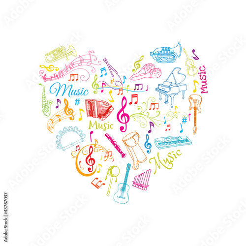 Musical Notes and Instruments Illustration - in vector