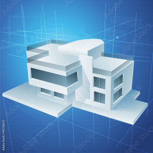 Architectural background with a 3D building model