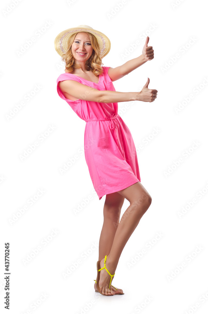 Naklejka premium Woman ready for beach on white