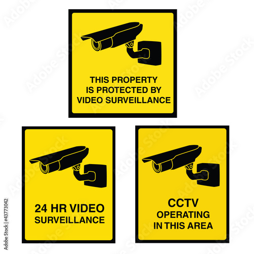 Video surveillance camera sign black and yellow