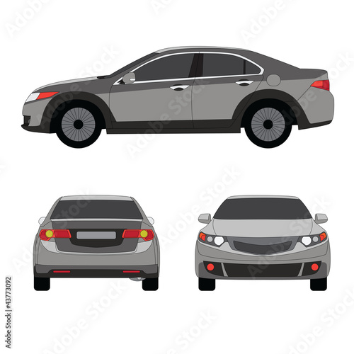 Large sport sedan three side view vector illustration