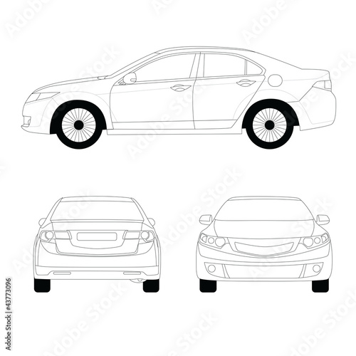 Large sport sedan line art vector illustration