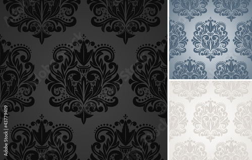 Set of seamless damask pattern background.