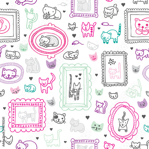 Seamless cat kitten ornament kids background pattern in vector