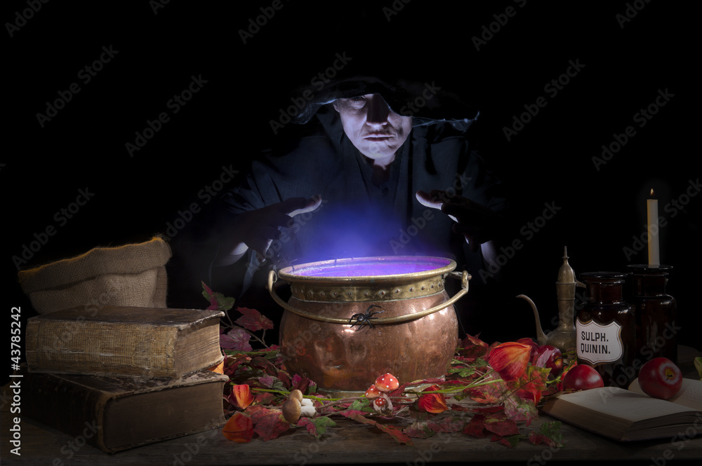 Obraz premium halloween witch with cauldron