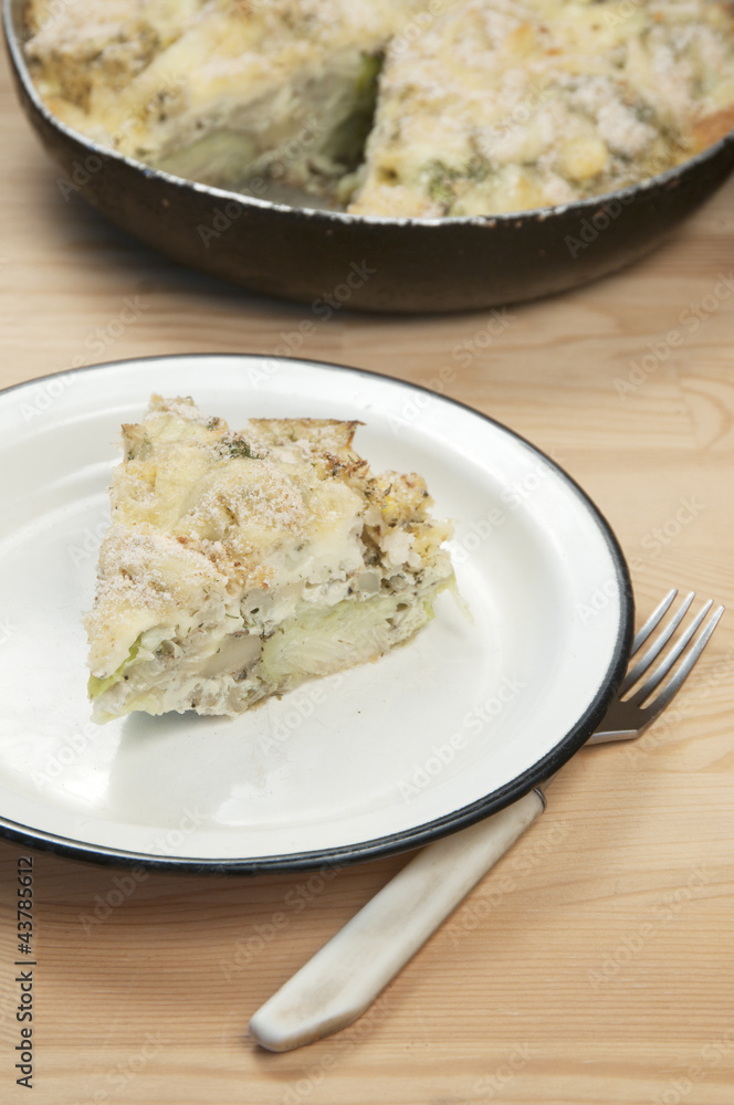 Baked pudding with cabbage and cauliflower