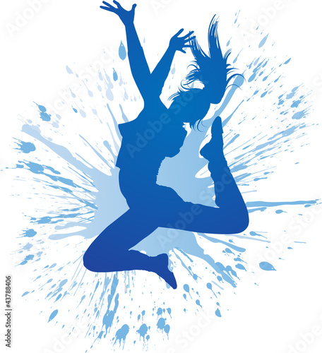 Dancing girl with blue spots and splashes
