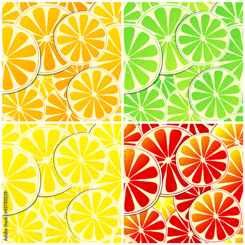 Set of four seamless citrus fruit background