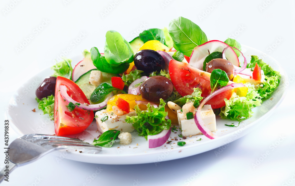 Mixed Greek salad on a plate