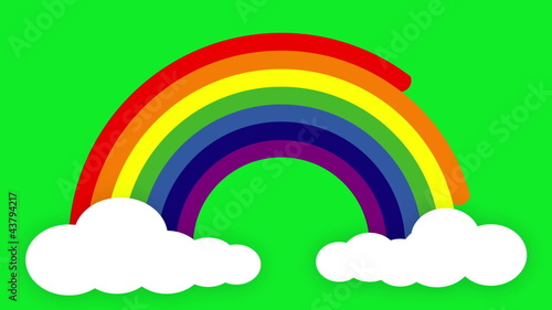 Animated Rainbow with clouds on a green screen background.