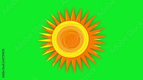 Animation of sun rotating in the center of a green screen.