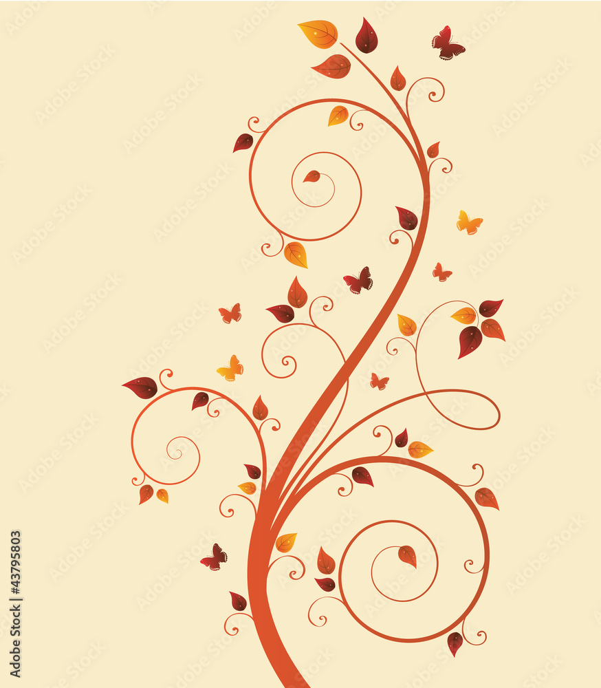 magic autumn tree with butterflies and space for text