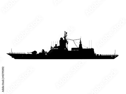 Vector silhouette of military ship on white background
