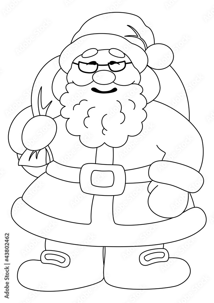 Santa Claus with bag of gifts, outline Santa Claus with bag of gifts, outline