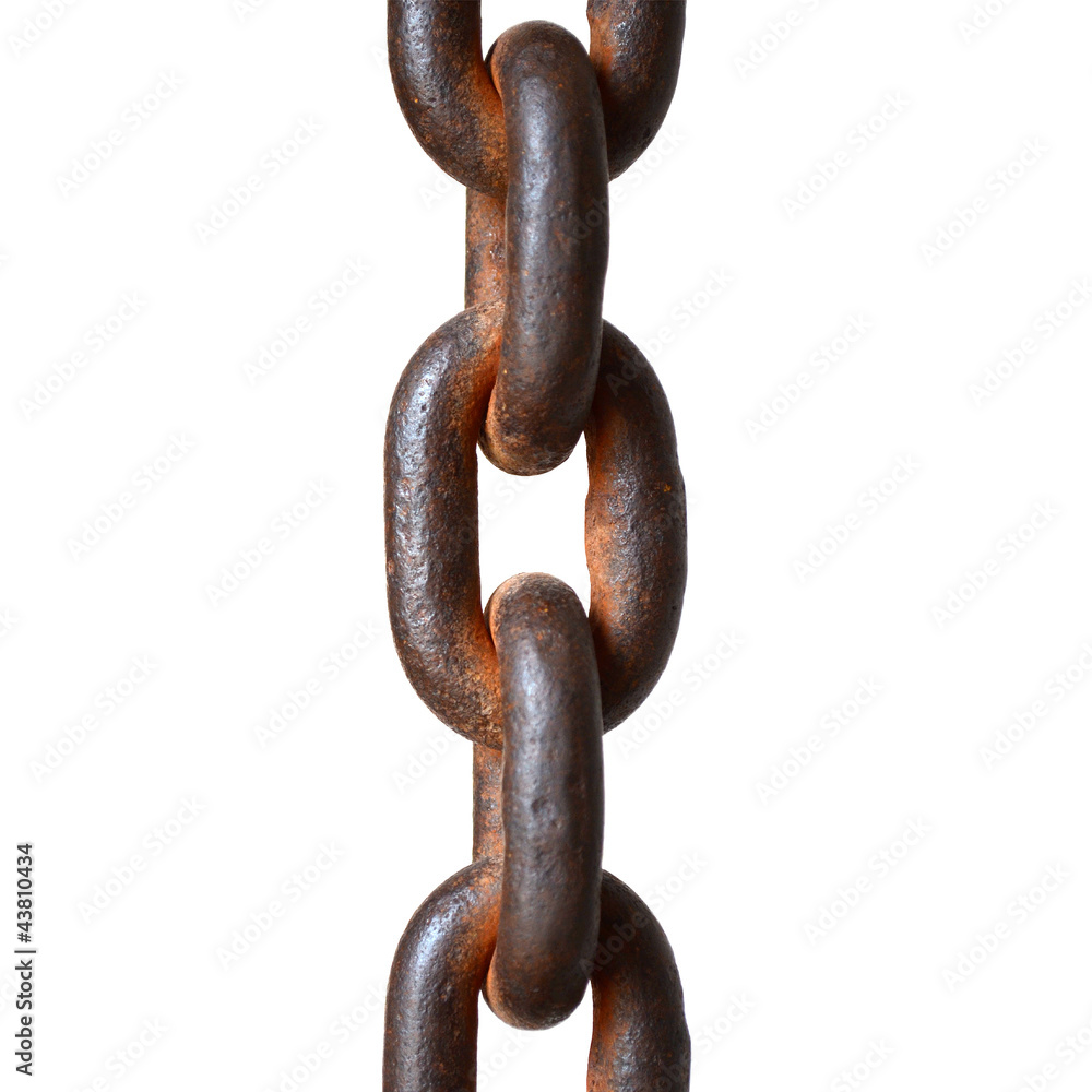 Fototapeta premium Rusty link chain on white background