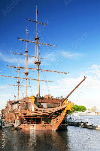 Old frigate in moorage St.Petersburg, Russia.