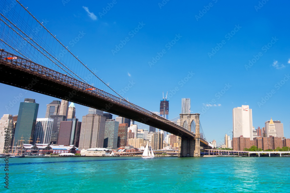 Beautiful Brooklyn Bridge looking towards Manhattan in NYC