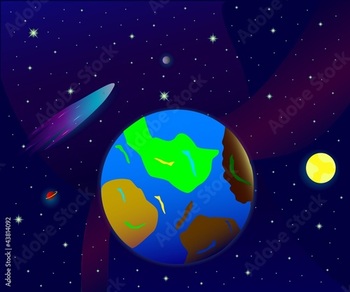 Background of space, earth, stars and planets