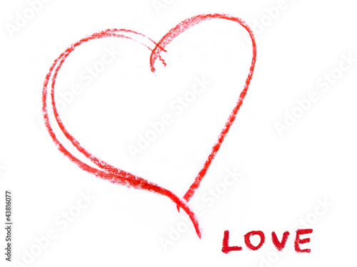 red crayon heart contour and the word LOVE