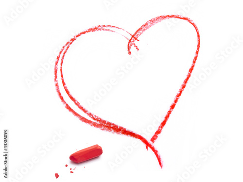 red crayon heart contour and pastel crayon