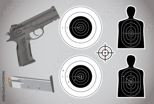 gun, ammo and targets - illustration