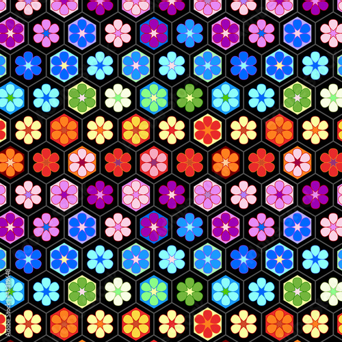 Colorful crochet flowers seamless pattern, vector